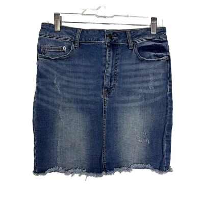 Wild Pearl Jean Skirt Women's Size 29 Cut Off Distressed Denim Stretch Casual - Image 1 of 4