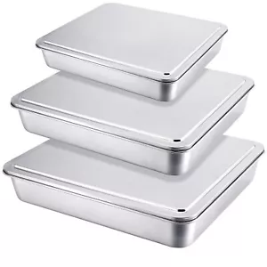 Teglia per Torte in Acciaio Inox con Coperchio 13/11/9 Pollici Teglia Rettangolare con... - Foto 1 di 7
