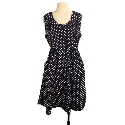 Vestido Mlle Gabrielle Azul Marino Blanco Lunares Sin Mangas, Botón Delantero, XL Foto 1 de 4