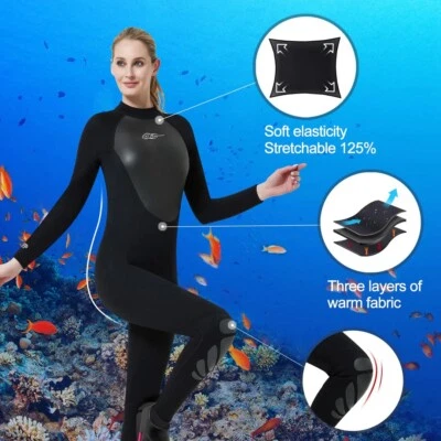 Women's Long Sleeve Full Length Neoprene Wetsuit 3 MM Swimming Diving AONYIYI XS - Image 1 of 4