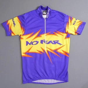 VTG 90's USA No Fear Cycling Jersey Purple Zip All Over Print Fire Size Small - Picture 1 of 15