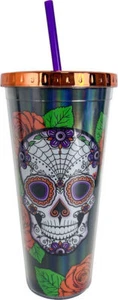 Sugar Skull 21659 Foil Accent Tumbler Beverage Cup w/ Straw 20 oz Acrylic - Picture 1 of 1