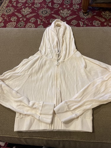FOREVER 21 OFF WHITE GIACCA TERMICA CROPPED CON CAPPUCCIO E ZIP TAGLIA S (BB)