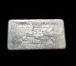 Vintage Tanana Valley Clinic Poured Silver Bar .999 Fine 2 ozt RARE (Z-0383) - Picture 1 of 2