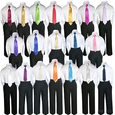 New Boys Teens Wedding Graduation Formal 3pc Set of White Shirt BLACK Pants tie - Image 1 of 2