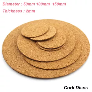 Cork Discs Pad Flexible Round Plate Diameter 50/100/150mm Mould Sheet 2mm Thick - Picture 1 of 5