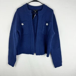 Ann Taylor Jeweled Button Pocket Sweater Jacket Deep Ocean Blue Size L - Picture 1 of 7