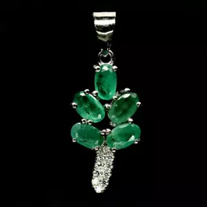 Shola Genuine Natural Green Emerald Pendant Sterling Silver N165 - Picture 1 of 3