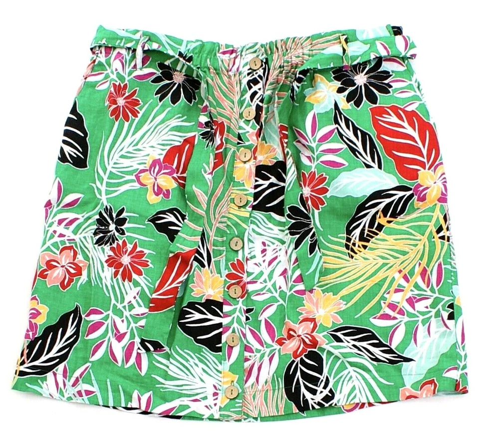 Falda para mujer Cynthia Rowley verde floral con botones delanteros de lino nueva con etiquetas Foto 1 de 2