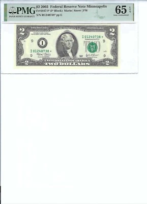 2003 $2 FRN FR1937-I* PMG 65 EPQ, Minneapolis * Note  S/N I01240738*!!! - Image 1 of 2