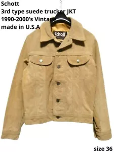 Schott 3rd Type Western Trucker Suede Jacket Size 36 Beige Made In USA - Picture 1 of 7