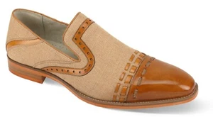 Giovanni Parker Mens Tan  Linen/Leather Slip On Dress Shoes - Picture 1 of 1