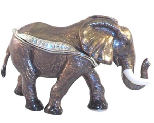 Baratija/caja de joyas con bisagras de elefante africano peltre joyas Kingspoint - Imagen 1 de 5