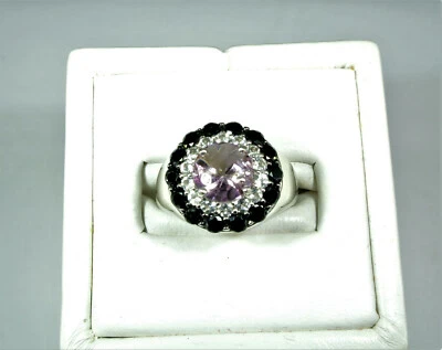 BLENDED AMETRINE & BLACK SPINEL & WHITE TOPAZ RHODIUM OVER 925 S.S. RING SIZE 7 - Image 1 of 4
