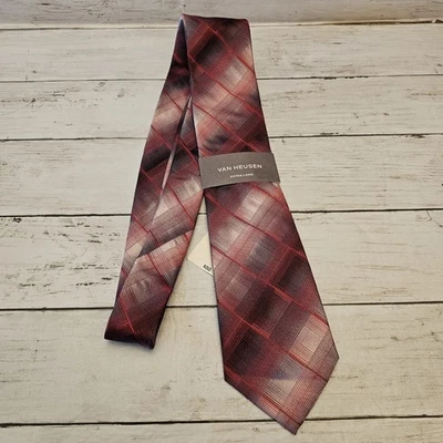 Van Heusen галстук мужской XL очень длинный красный клетку праздник полиэстер официальный новый ярлыки - Изображение 1 из 4