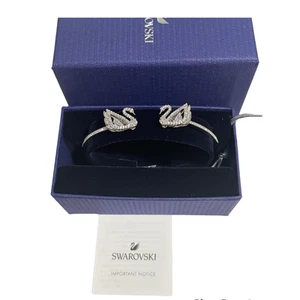 Swarovski Dancing Swan Bangle, White, Rhodium plated SIZE M - Picture 1 of 9