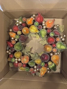 Lovely Jeweled Fruit Wreath / Sugared Faux Fruit Wreath 17” - Picture 1 of 8