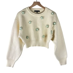 Maglione girocollo blush panna fiori applique ritagliato taglia small - Foto 1 di 5