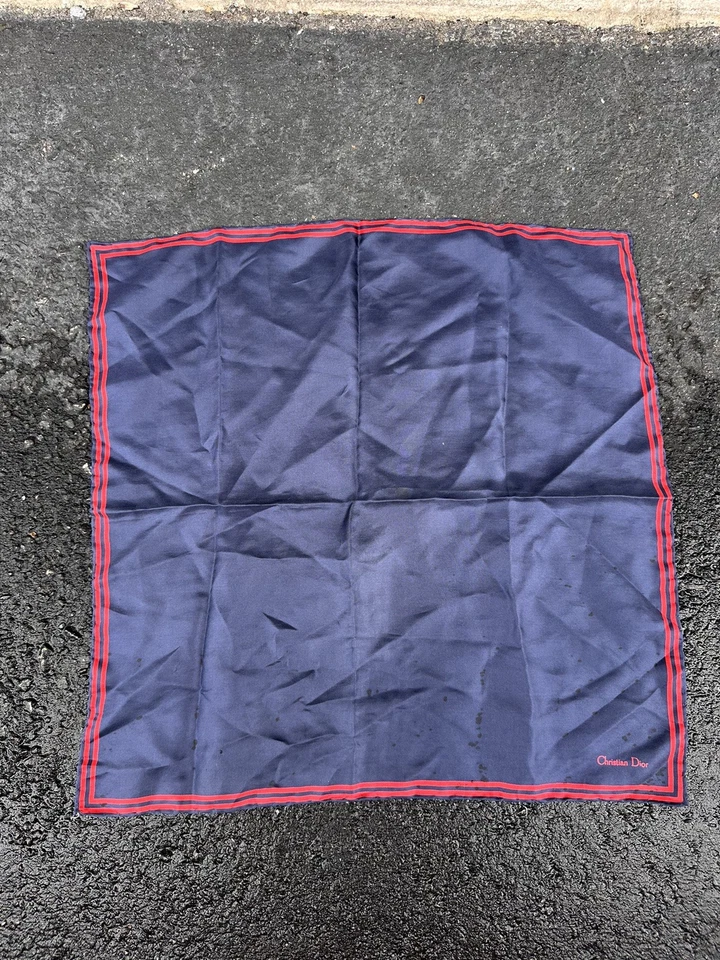 Pañuelo Christian Dior Cuadrado de Bolsillo 18" Azul Rojo Seda Italia Bandana Foto 1 de 2