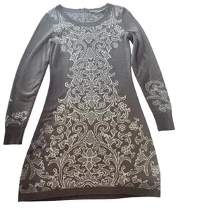 Athleta Duluth Sweater Dress in Jacquard Floral Taupe Long Sleeve Size Medium - Picture 1 of 15