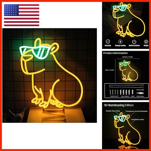 Capybara with Glasses Neon Sign Animal LED Light for Bedroom Party ...