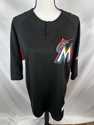 Majestic Florida Marlins Women Baseball  Cool Base Jersey Zip Black Medium - Image 1 of 4