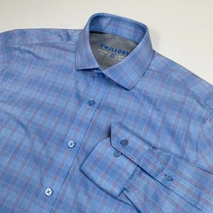 Camisa Twillory Manga Larga Abotonada Hombre Mediana 15.5 Ajuste Azul Cuadros Elastizada - Imagen 1 de 9