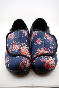 Propet Women 10 W (D) Blue Comfort Low Walking Orthopedic Floral Print Shoes - Picture 1 of 4