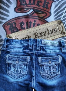 Rock Revival Nadine Jeans Sz 27(29x30) Skinny Stretch Distressed Embroidered Mid - Picture 1 of 19