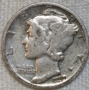 1931 Mercury Dime Fine.  Struck Through Debris.  Free Shipping - Picture 1 of 4