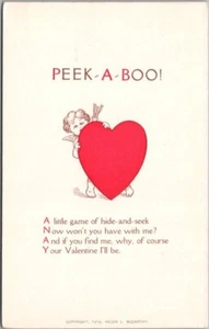 Postal vintage del Día de San Valentín de 1910 "¡Peek-A-Boo!" Helen L. McCarthy / SIN USAR - Imagen 1 de 2