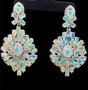 JEWELLERY HUNTING STUD EARRINGS 925/- SILVER RHODIUM PLATED WITH ETHIOPIAN OPAL & ZIRCON - Picture 1 of 4