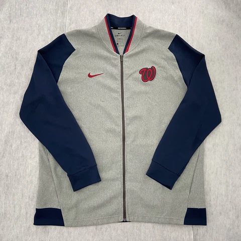Washington Nationals Jacket Adult Extra Large Gray Full Zip Nike Baseball Men XL Cover