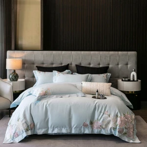 4pcs/lot Bedding Set Silk Cotton Embroidery Flowers Duvet Cover Flat Sheet Set - Picture 1 of 60