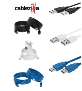 USB Cable 2.0/3.0 A-Male Data Wire Charger Black White Blue 3FT -15 FT Multi Lot - Picture 1 of 29