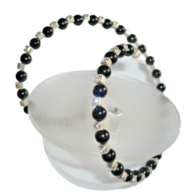 zweireihiger Glitzer Armreif mit Perlchen schwarz + Strass NEU + TOP - Bild 1 von 2