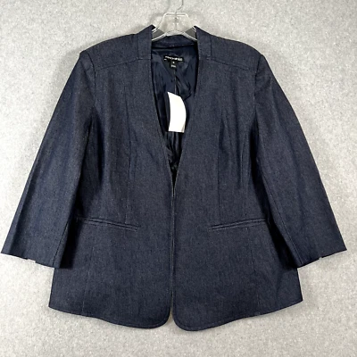 Fashion Bug Womens 12 3/4 Sleeve Fitted Dark Blue Denim Blazer Jacket NWT - Image 1 of 4