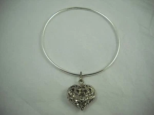 Brazalete Dije Dije Corazón Hinchado Grabado de Ley Abierto ¡Bonito! - Imagen 1 de 4