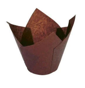 50 estuches de pastel para panecillos marrón chocolate en forma de tulipán para hornear - Imagen 1 de 1