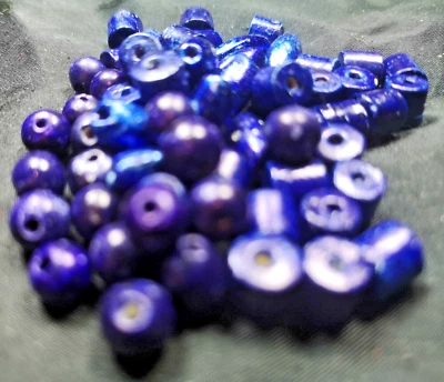 Alte Vintage Holzperlen Blau 70er Jahre Set rund oval zylindrisch Schmuck Retro - Bild 1 von 4