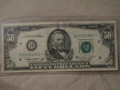 $50 STAR NOTE 1974   D 01021001 * FRN - Image 1 of 2