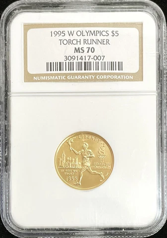 1995 W GOLD $5 OLYMPICS TORCH RUNNER COMMEMORATIVE COIN NGC MINT STATE 70 Cover