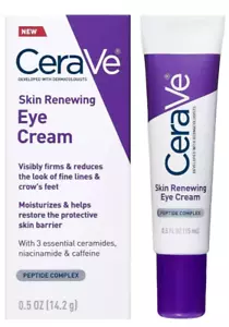 CeraVe Skin Renewing Eye Cream Wrinkles Caffeine Niacinamide 0.5oz - Picture 1 of 1
