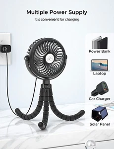 Ventilador de cochecito que funciona con batería, ventilador de mano recargable, ventilador de escritorio USB portátil - Imagen 1 de 5
