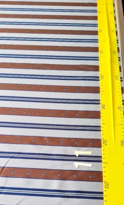 tissu ancien N°11 rayures brunes, bleu marine et touches turquoise - Photo 1/2