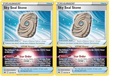 x2 Sky Seal Stone 143/195 Holo Rare Silver Tempest Pokemon TCG Pack Fresh - Image 1 of 2