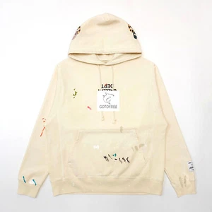 GOTOFREE BEIGE JUMPER HOODIE GDEPT VINTAGE HOODED PAINTED SWEATSHIRT ACTIVEWEAR - Picture 1 of 7