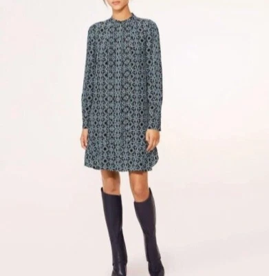 Vestido Camisa Tory Burch Massey Seda Negro Pompidou Verde Estampado Geométrico $395 2 Foto 1 de 4