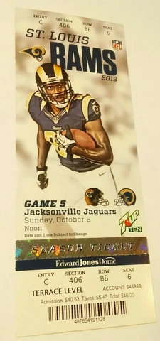 2013 Jacksonville Jaguars St. Louis Rams NFL Football Ticket Stub Los Angeles Cover