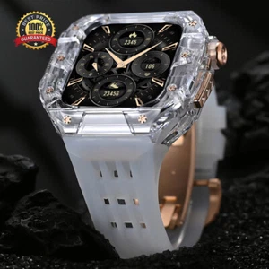 Luxury Transparent Mod Kit For Apple Watch Series 10 46mm Rubebr Band Clear Case - Picture 1 of 30